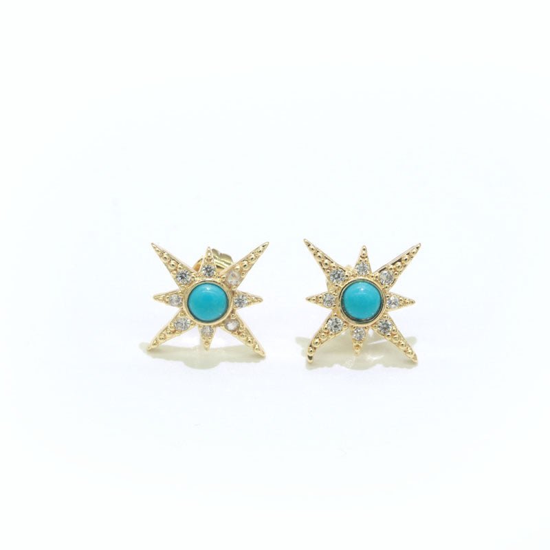 Dainty North Star Stud Cubic Zirconia Turquoise stud earrings Dainty Gold Stud earring T-128 - DLUXCA