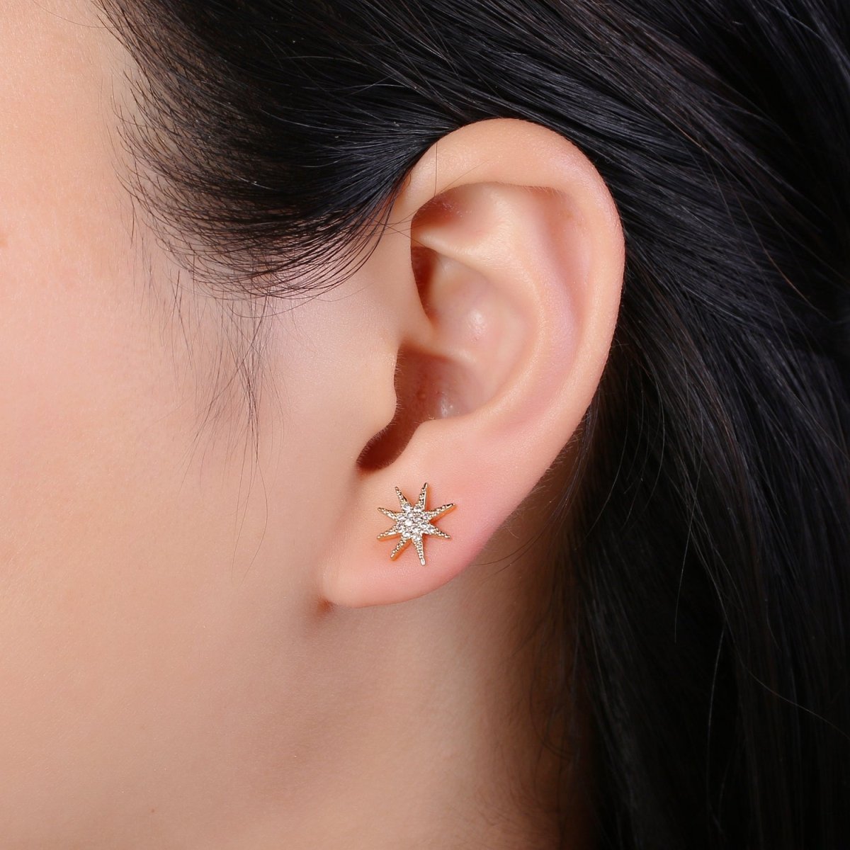 Dainty North Star Stud Earring Cubic Zirconia Celestial Inspired for Minimalist Jewelry P-151 - DLUXCA