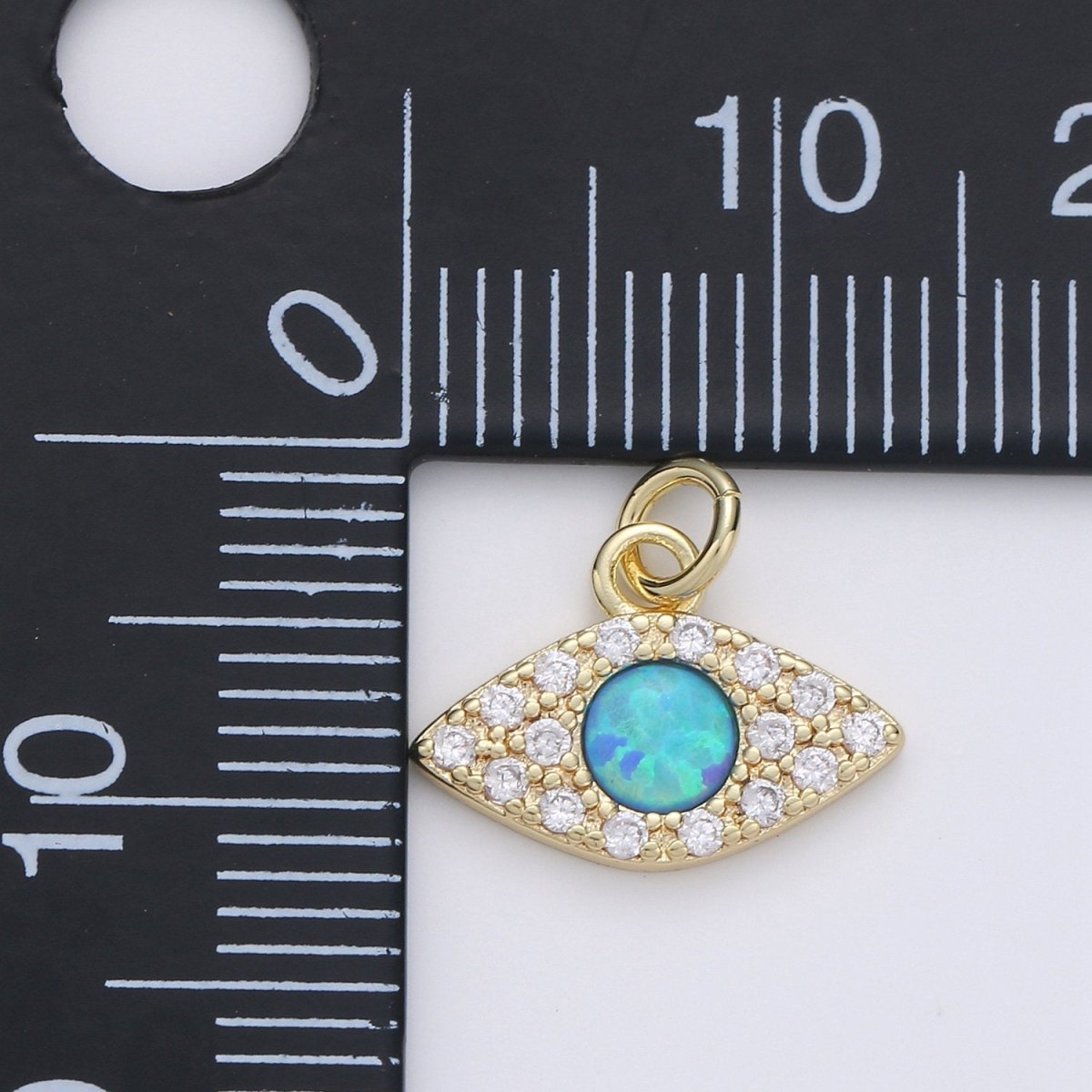 Dainty Opal Evil Eye Charm - 12x14mm Blue Moon Stone Charm 14k Gold Filled CZ Drop Charm Pendant, Cubic Evil Eye Protection Charm D-173 D-174 - DLUXCA