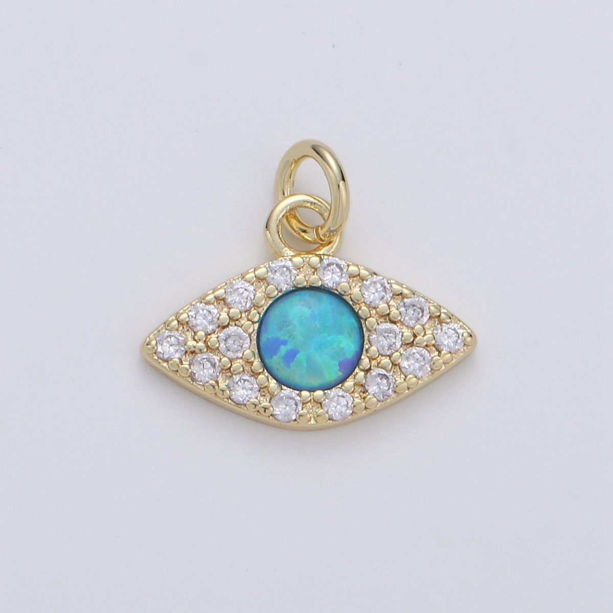 Dainty Opal Evil Eye Charm - 12x14mm Blue Moon Stone Charm 14k Gold Filled CZ Drop Charm Pendant, Cubic Evil Eye Protection Charm D-173 D-174 - DLUXCA