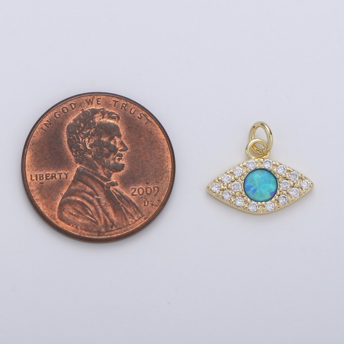 Dainty Opal Evil Eye Charm - 12x14mm Blue Moon Stone Charm 14k Gold Filled CZ Drop Charm Pendant, Cubic Evil Eye Protection Charm D-173 D-174 - DLUXCA