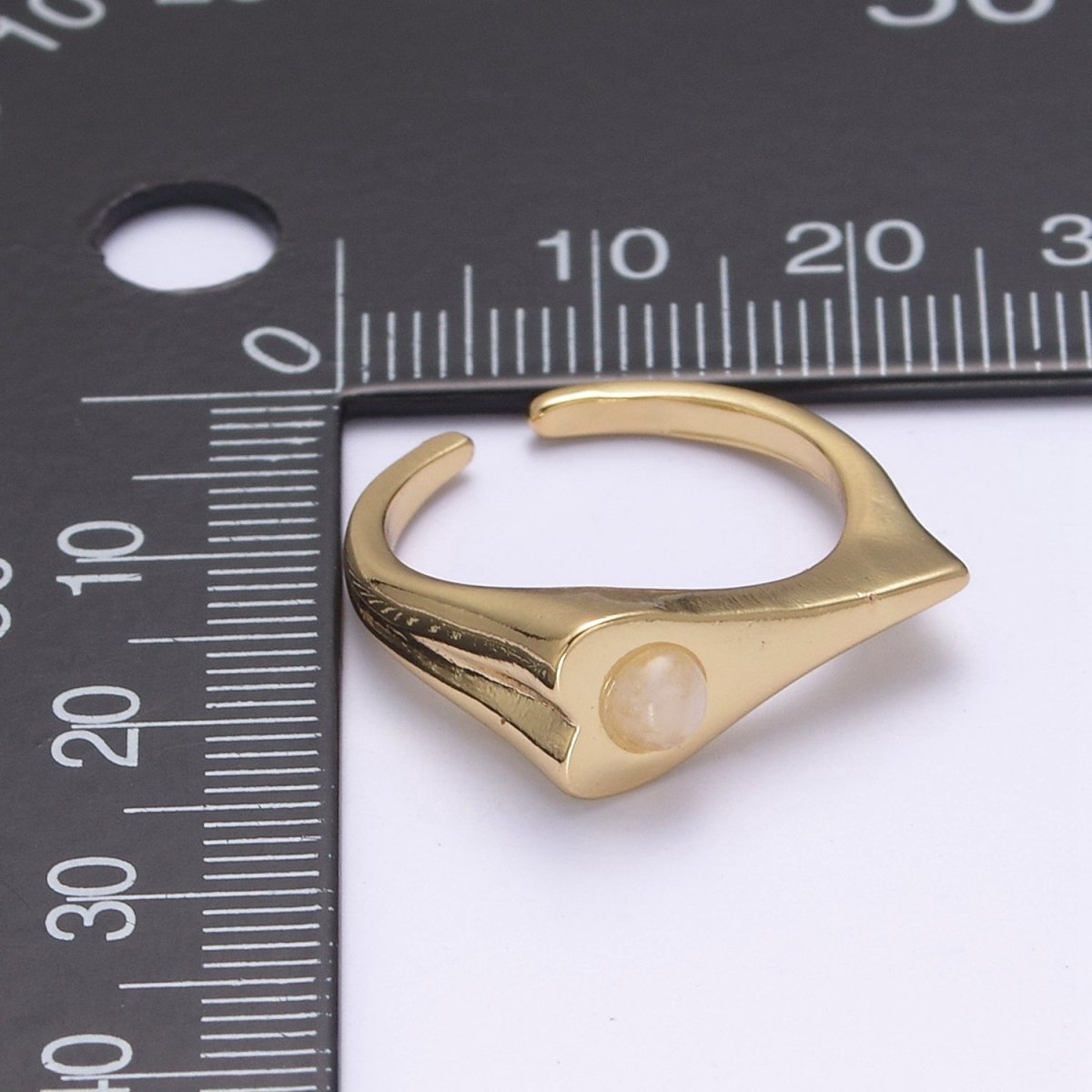 Dainty Opal Signet Long Heart Ring - Adjustable Gold Filled Ring Minimalist Jewelry for Valentine U-226 - DLUXCA