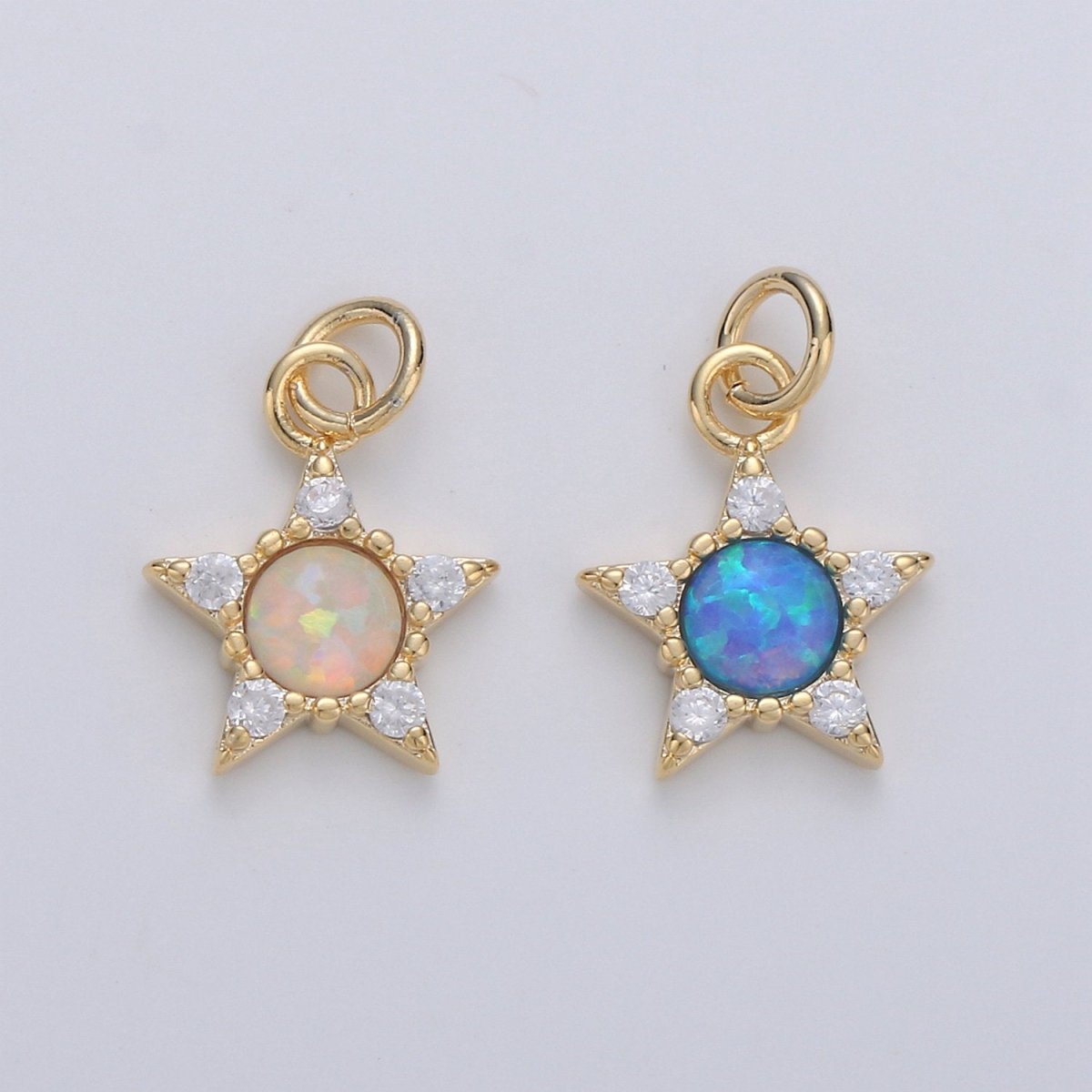 Dainty Opal star Charm - 10x15mm Blue star Stone Charm 14k Gold Filled CZ Drop Charm Pendant, Cubic celestial Charm D-175 D-176 - DLUXCA