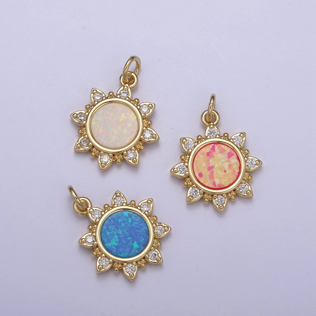 Dainty Opal Sun Charm Clear Pink Blue Opal Celestial Jewelry Inspired N-668 - N-670 - DLUXCA