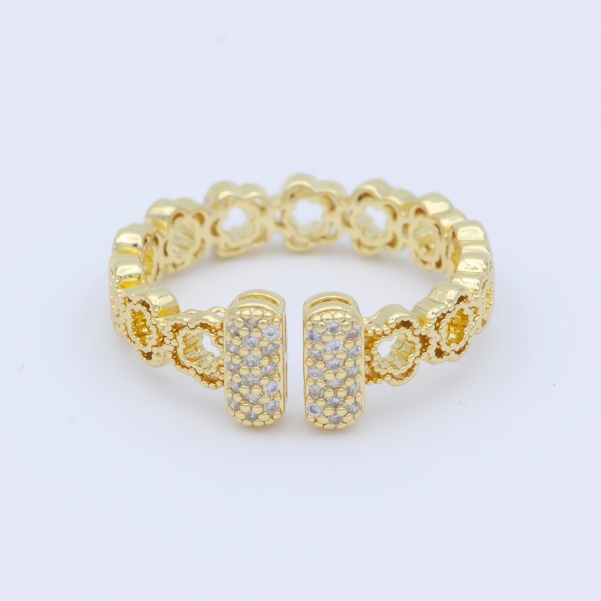 Dainty open ring, gold bar ring, open bar ring, T ring Cz minimalist jewelry Open Adjustable Ring O-486 - DLUXCA