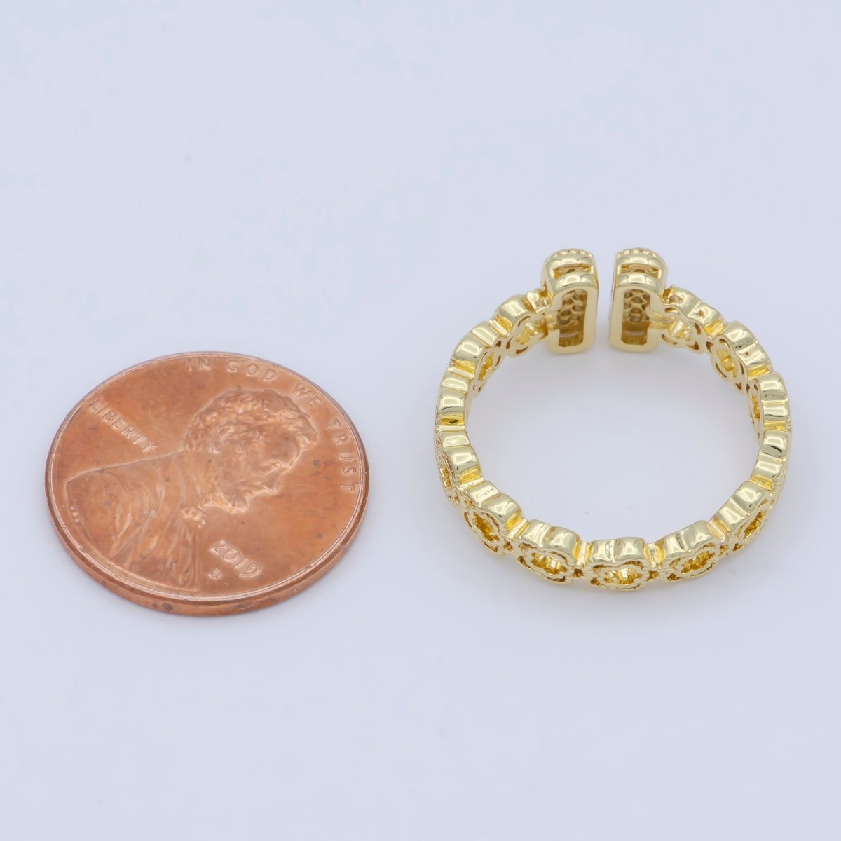 Dainty open ring, gold bar ring, open bar ring, T ring Cz minimalist jewelry Open Adjustable Ring O-486 - DLUXCA