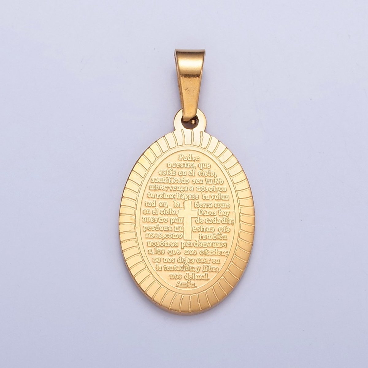Dainty Oval Stainless Steel Pendant, Religious Pendant Engraved with the Lord's Prayer in Spanish I-529 I-759 - DLUXCA