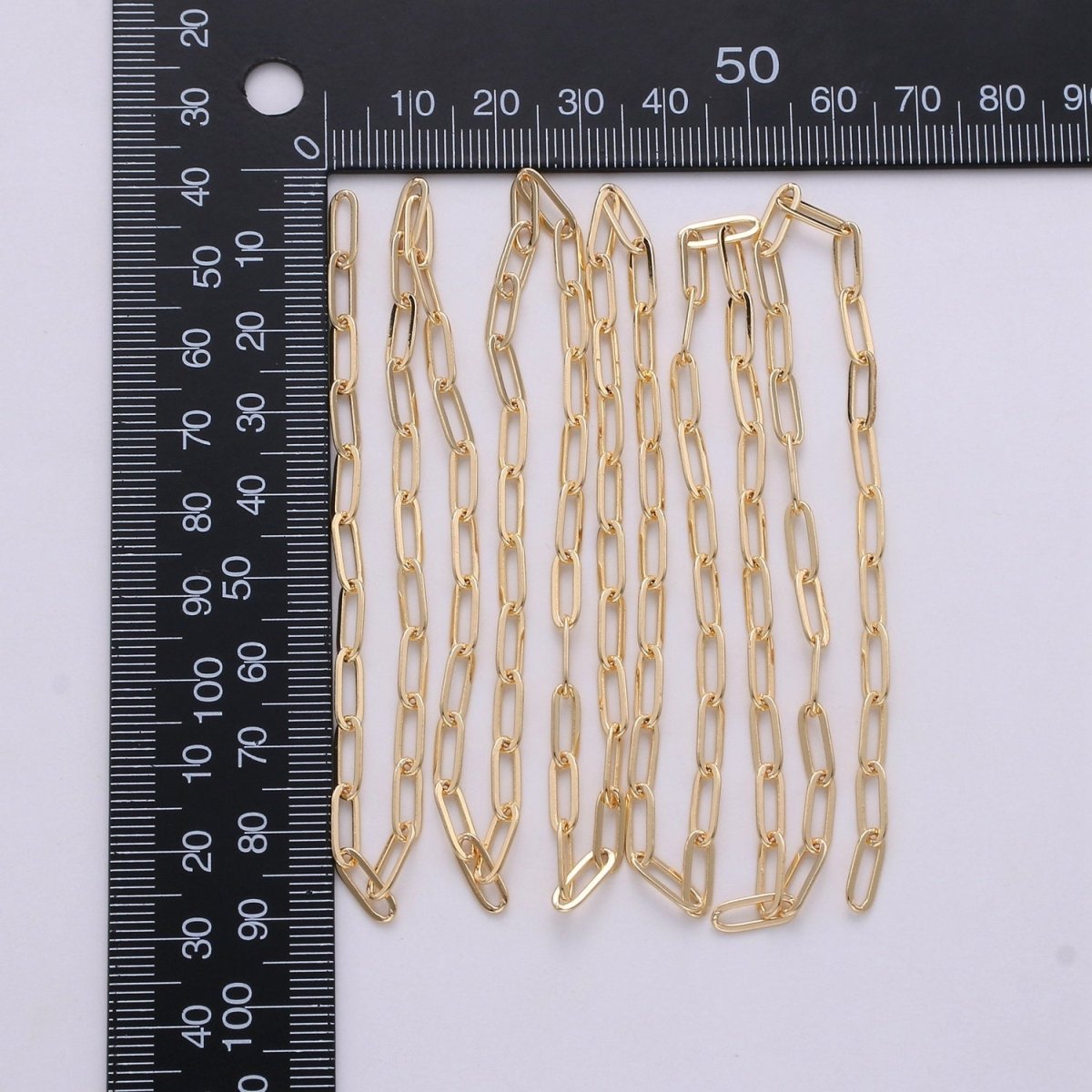 Dainty Paper Clip Chain Necklace, 24K Gold Filled Elongated Rectangle Paper Clip 3.5X10mm, Unfinished Chain | ROLL-248 Clearance Pricing - DLUXCA