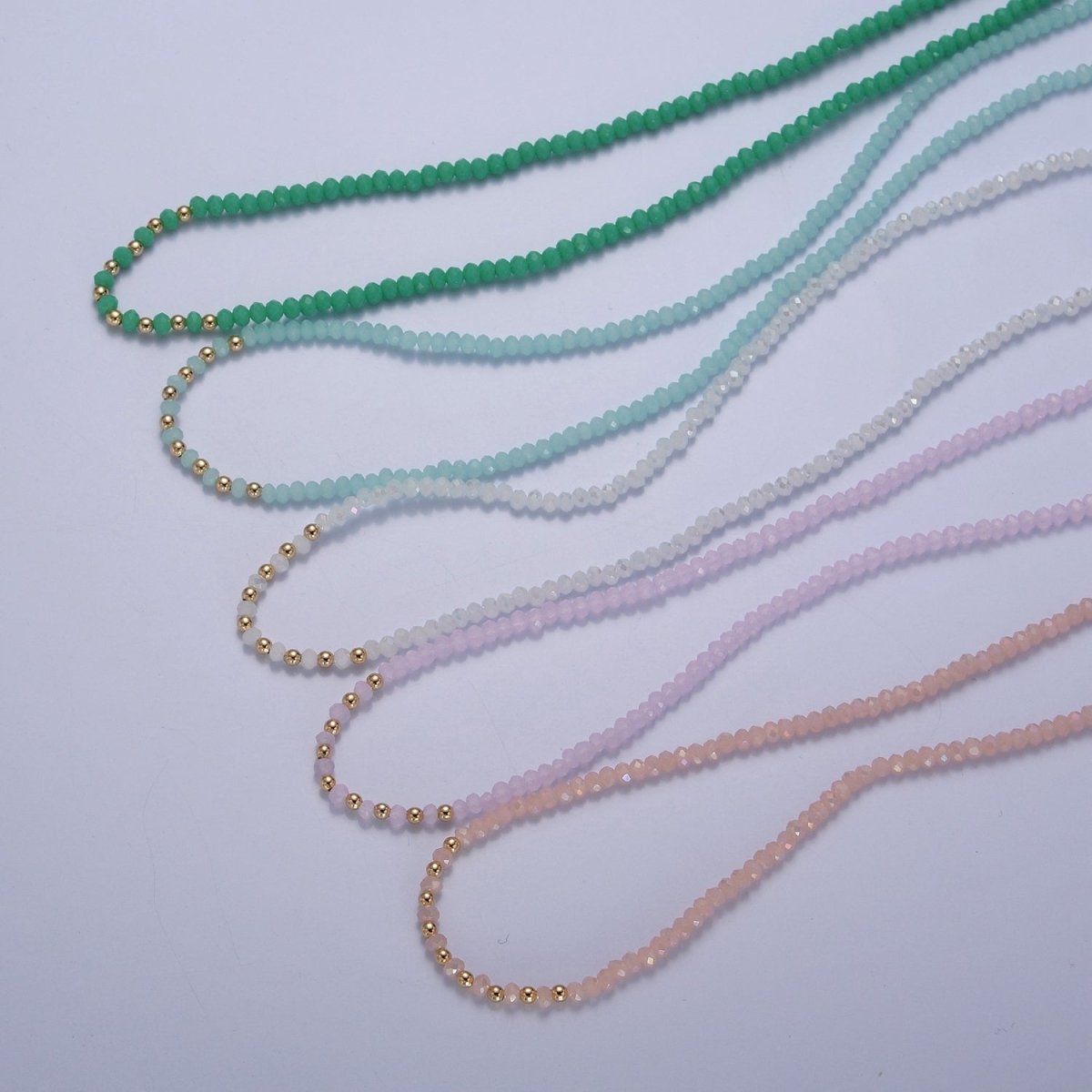 Dainty Pastel Color Glass Beaded Necklace Faceted Rondell Beads Necklace | WA-1034 to WA-1038 Clearance Pricing - DLUXCA