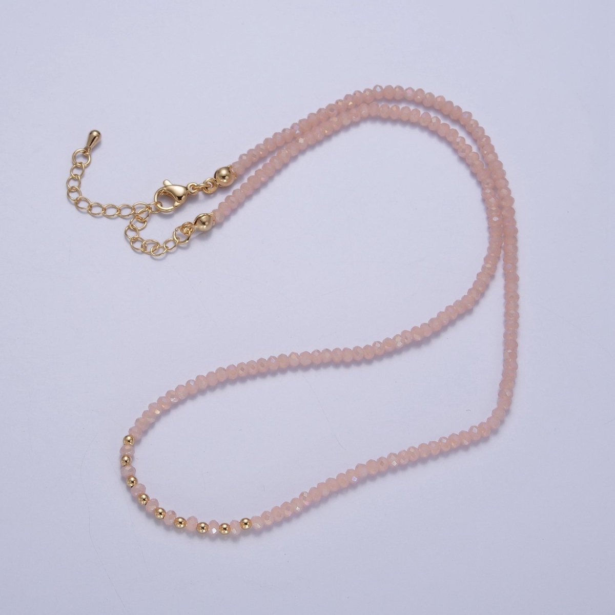 Dainty Pastel Color Glass Beaded Necklace Faceted Rondell Beads Necklace | WA-1034 to WA-1038 Clearance Pricing - DLUXCA