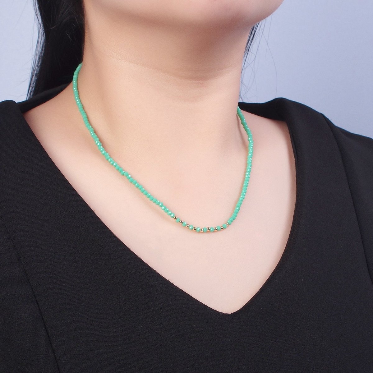 Dainty Pastel Color Glass Beaded Necklace Faceted Rondell Beads Necklace | WA-1034 to WA-1038 Clearance Pricing - DLUXCA