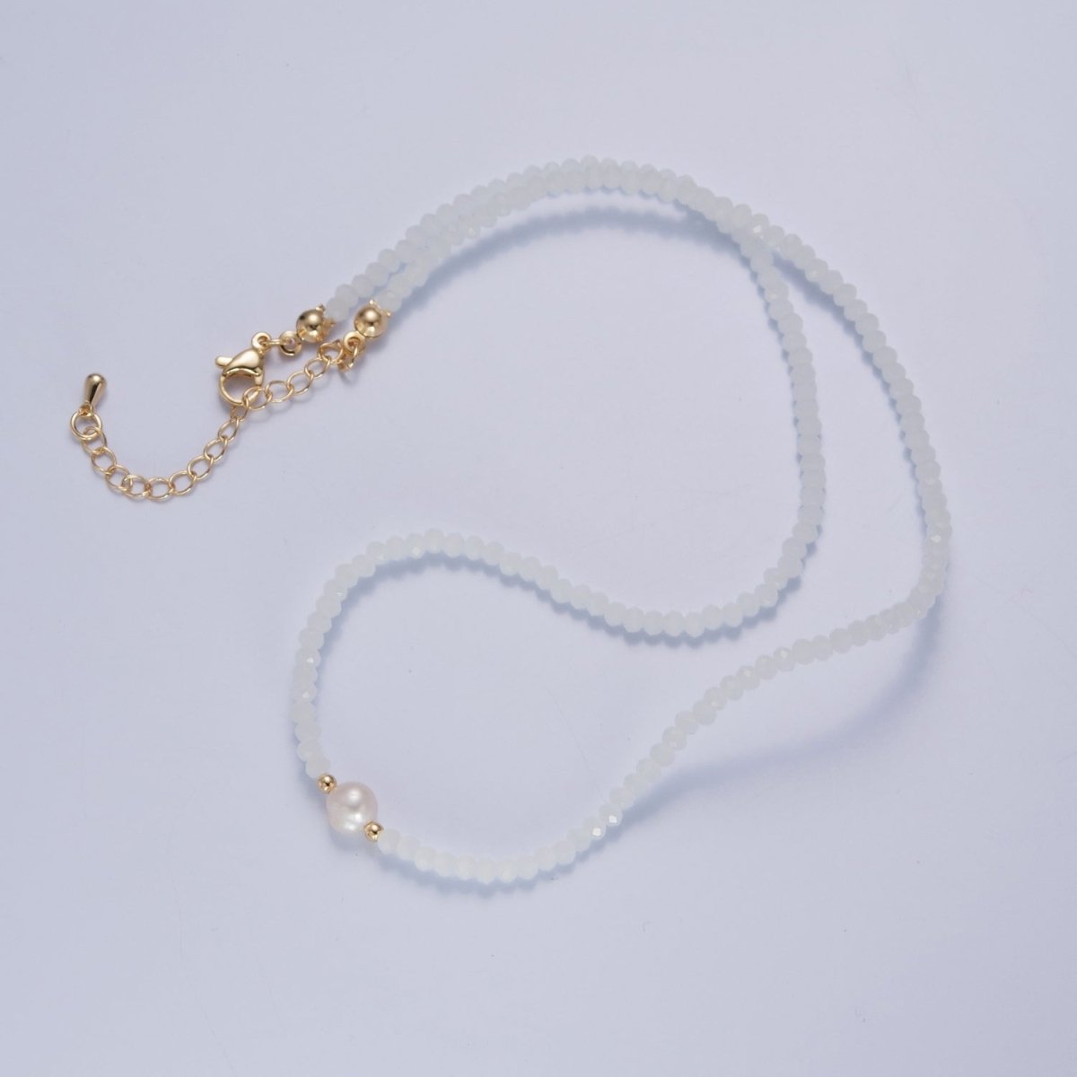 Dainty Pastel Color Glass Beaded Necklace Faceted Rondell Beads with Fresh Water Pearl Necklace | WA-1030 to WA-1033 Clearance Pricing - DLUXCA