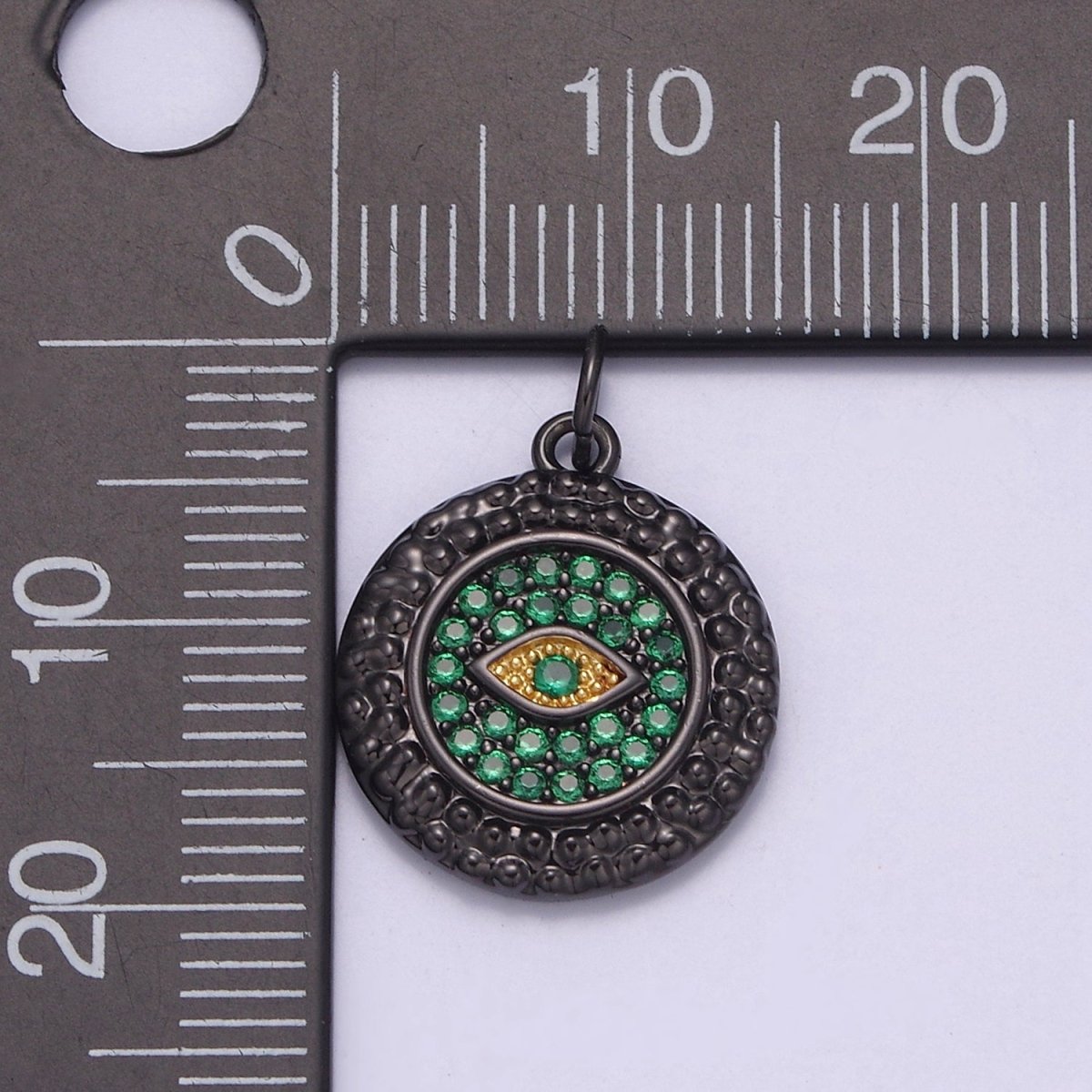 Dainty Pave black diamond Evil Eye Charm CZ Diamond Round Coin Charm Emerald Green Crystal N-832 - DLUXCA