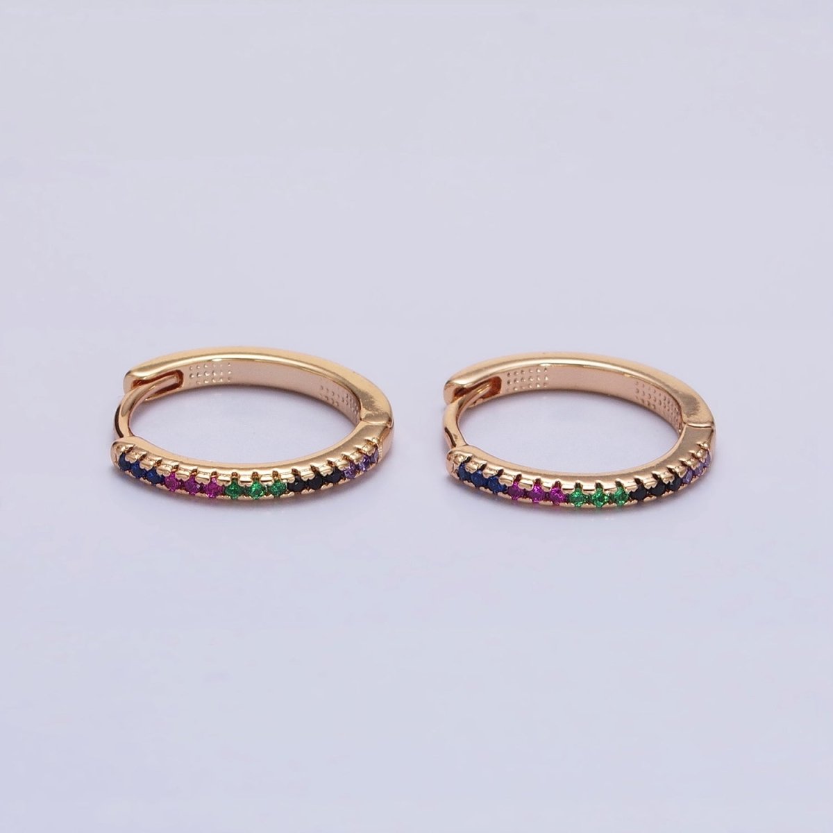 Dainty Pave Cz Hoop Earring with Clear Turquoise Multi Color Rainbow Cz Stone 17mm AD1349 AD1350 AD1352 AD1353 - DLUXCA