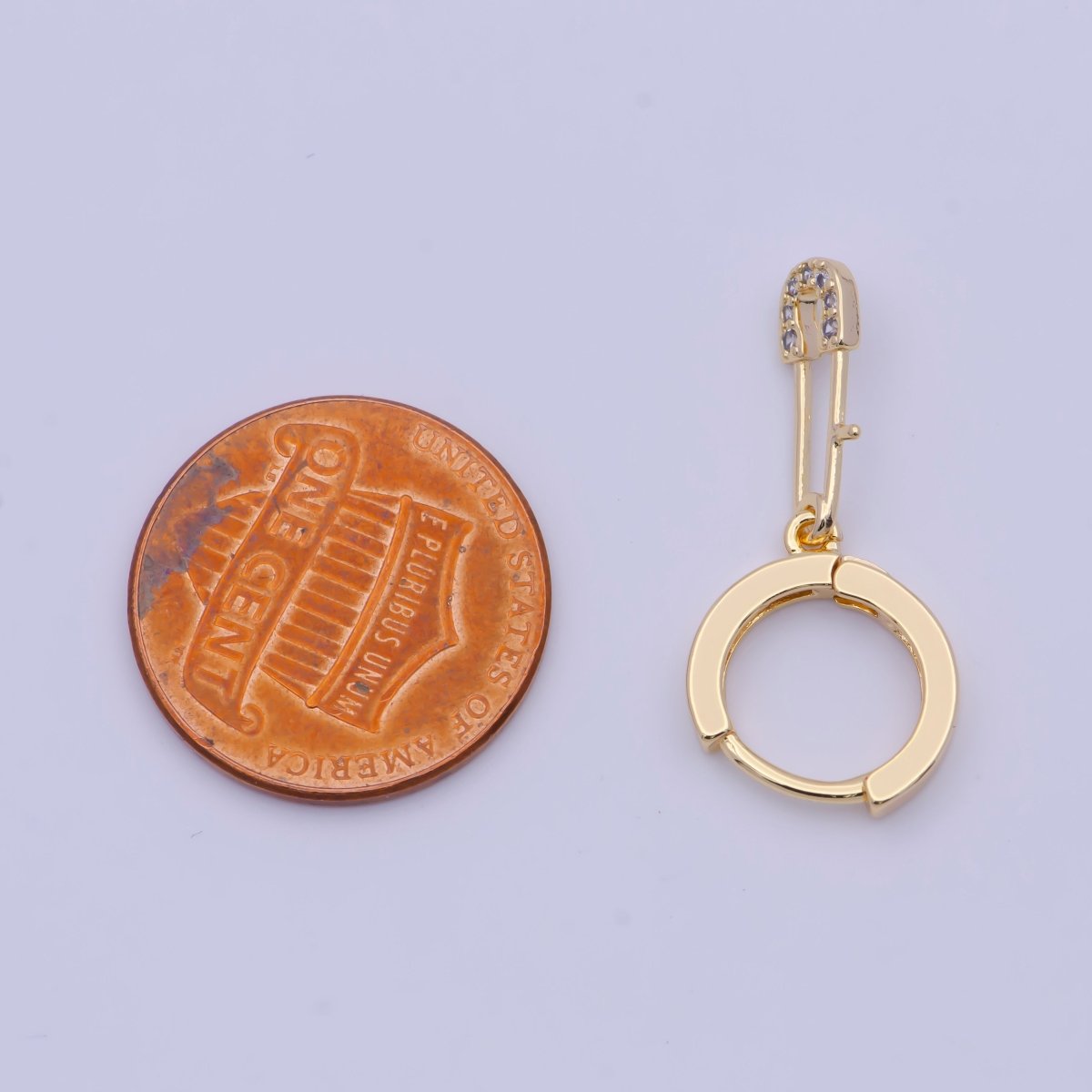 Dainty Pave Safety Pin Earrings • Gold Huggie Earrings • Minimalist Jewelry X-920 - DLUXCA