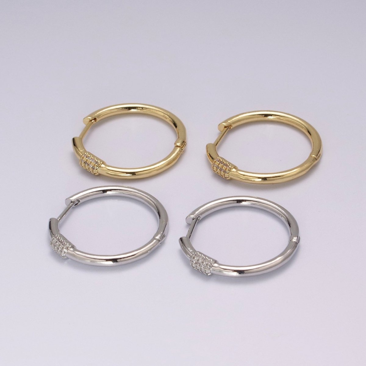 Dainty pave zirconia hoops, 25mm cz hoop earrings, Dainty earrings, Minimalist earrings, Thin hoops, Gold pave hoops T-231 T-232 - DLUXCA