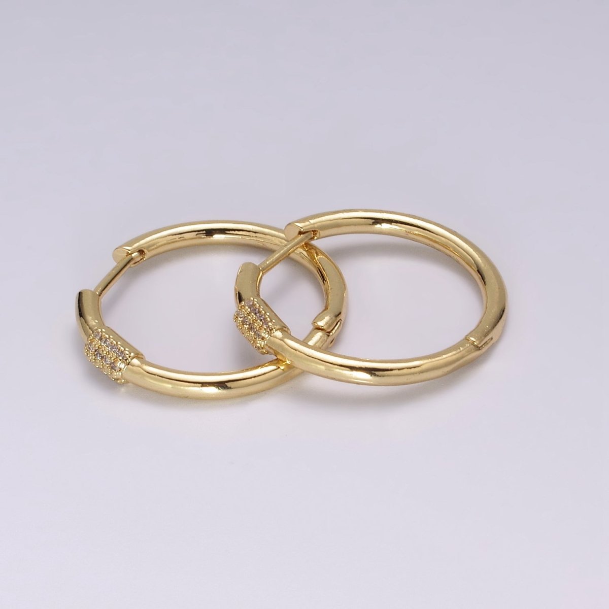 Dainty pave zirconia hoops, 25mm cz hoop earrings, Dainty earrings, Minimalist earrings, Thin hoops, Gold pave hoops T-231 T-232 - DLUXCA