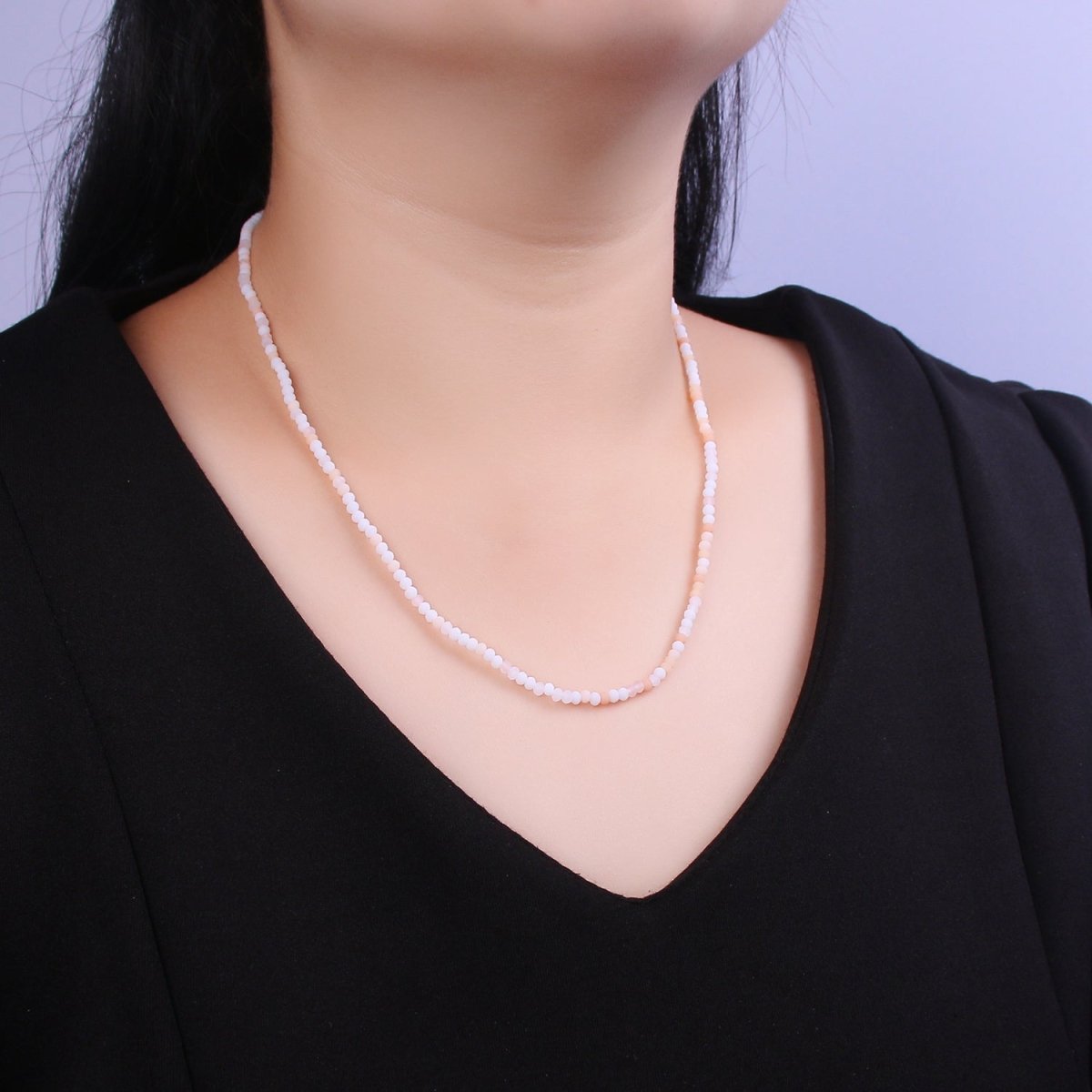 Dainty Peach Beads Necklace 3mm Micro Faceted Round Beads Necklace, Tiny Bead Necklace, Women's Necklace | WA-453 Clearance Pricing - DLUXCA