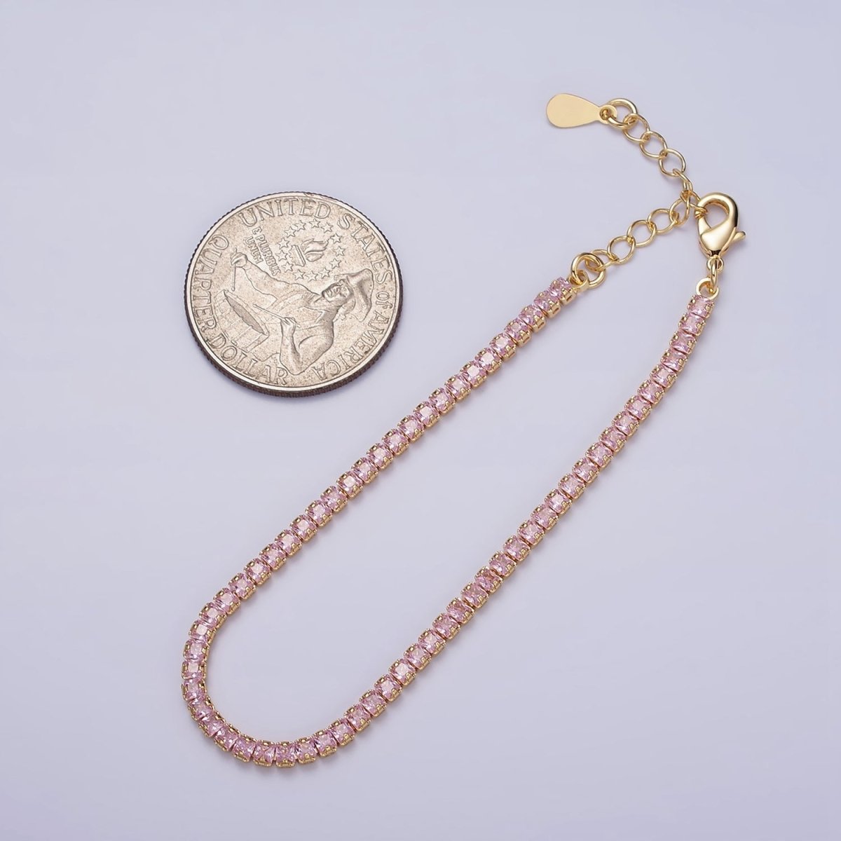 Dainty PEACH, YELLOW, RED Diamond Tennis Bracelet Gold CZ Tennis Bracelet Cubic Zirconia Diamond Bracelet Adjustable | WA-890 WA-891 WA-892 Clearance Pricing - DLUXCA