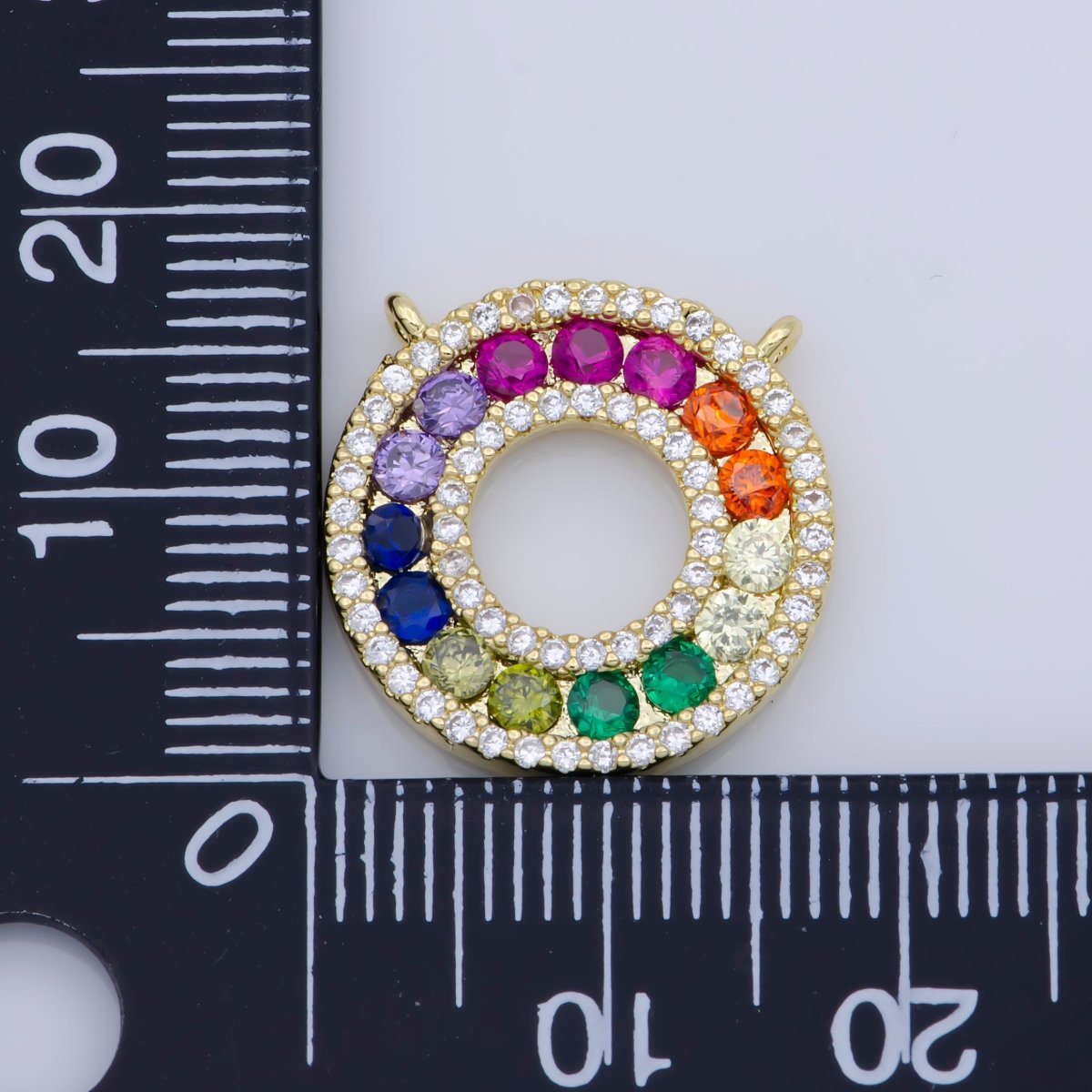 Dainty Pendant Rainbow Pink Fuschia Hot Pink Green White Diamond Blue Cubic Zirconia Gold Coin Disc Round Charm Necklace w/ double bail F-343 - DLUXCA