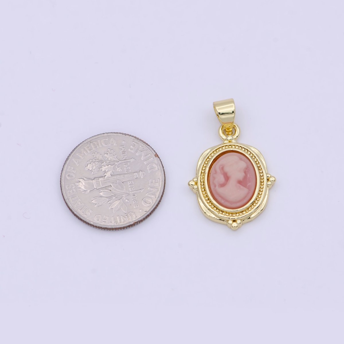 Dainty Pink Agate cameo pendant woman Italian cameo jewelry Charm Vintage Jewelry N-619 - DLUXCA