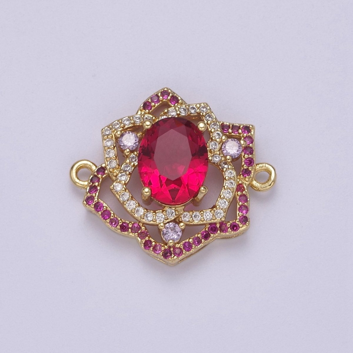 Dainty Pink CZ Stone Flower Charm Connector for Bracelet Link Connector Supply F-053 - DLUXCA