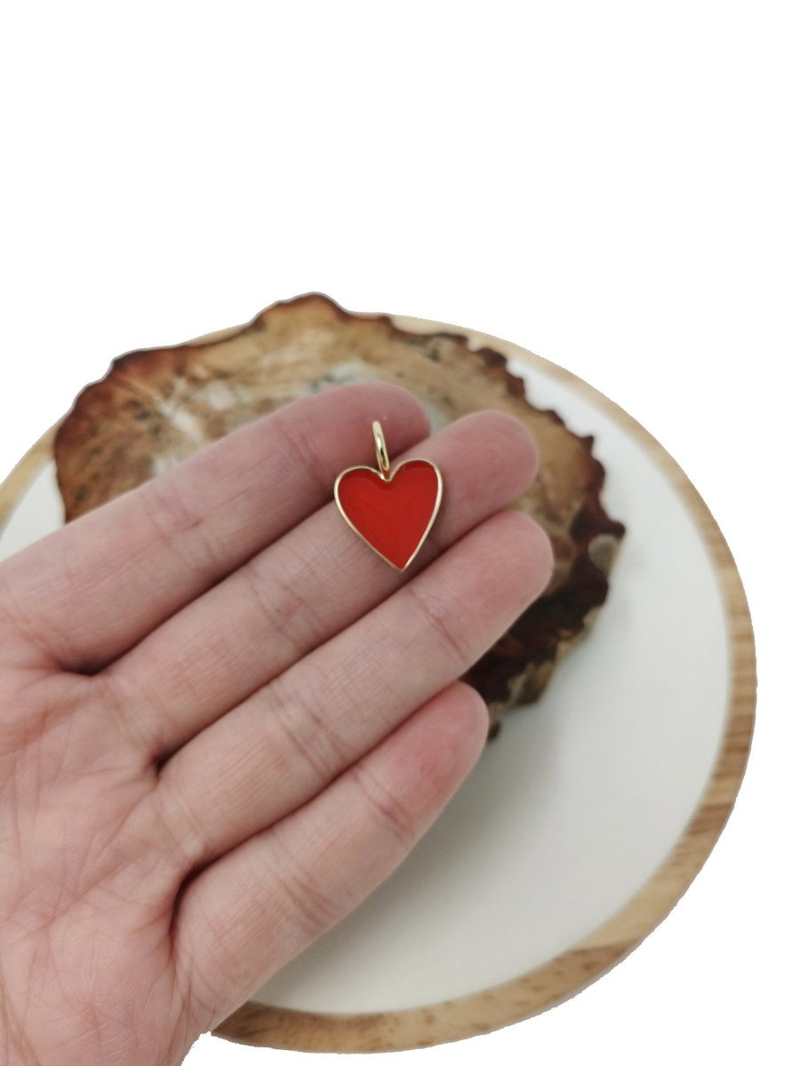 Dainty Pink enameled heart Red enamel heart pendant, Gold Love charm enamel jewelry for Necklace Bracelet Earring Charm Supply C-801 - DLUXCA