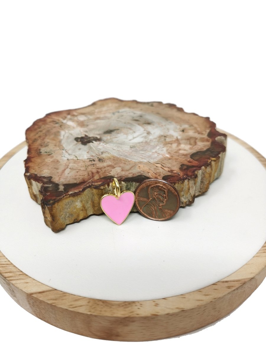 Dainty Pink enameled heart Red enamel heart pendant, Gold Love charm enamel jewelry for Necklace Bracelet Earring Charm Supply C-801 - DLUXCA