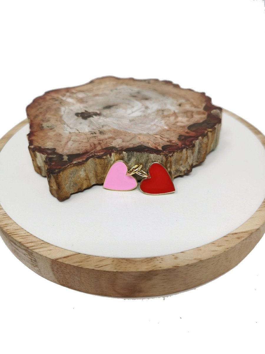 Dainty Pink enameled heart Red enamel heart pendant, Gold Love charm enamel jewelry for Necklace Bracelet Earring Charm Supply C-801 - DLUXCA