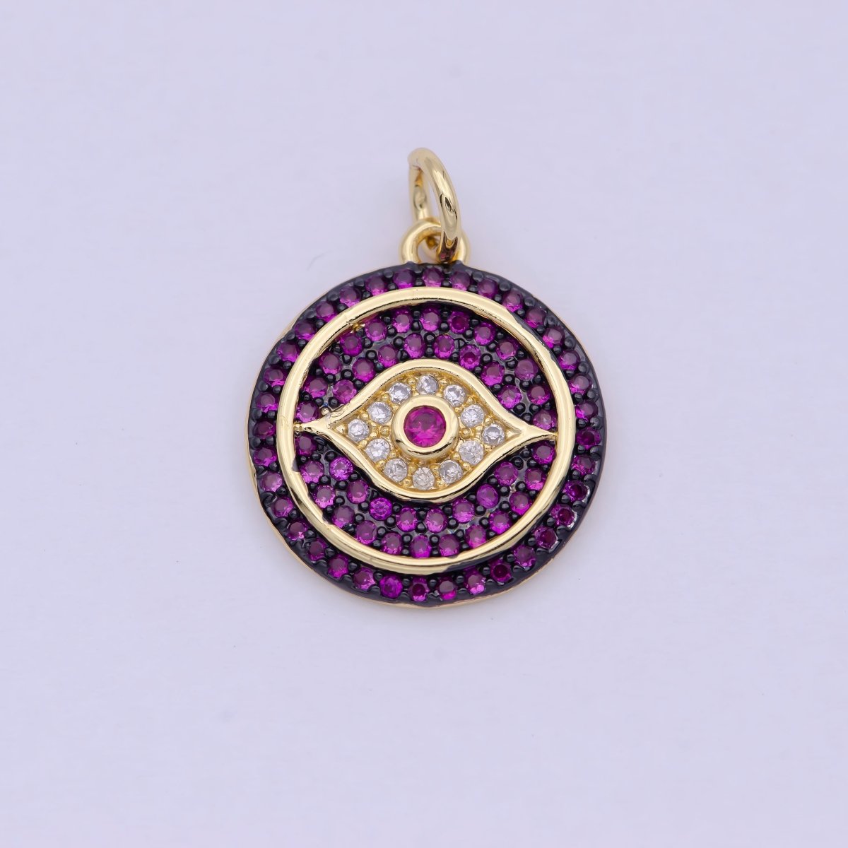 Dainty Pink Evil Eye Pendant for Necklace Charm in 24k Gold Filled Evil Eye Charm for Bracelet Necklace Earring Supply 20x15mm D-192 - DLUXCA