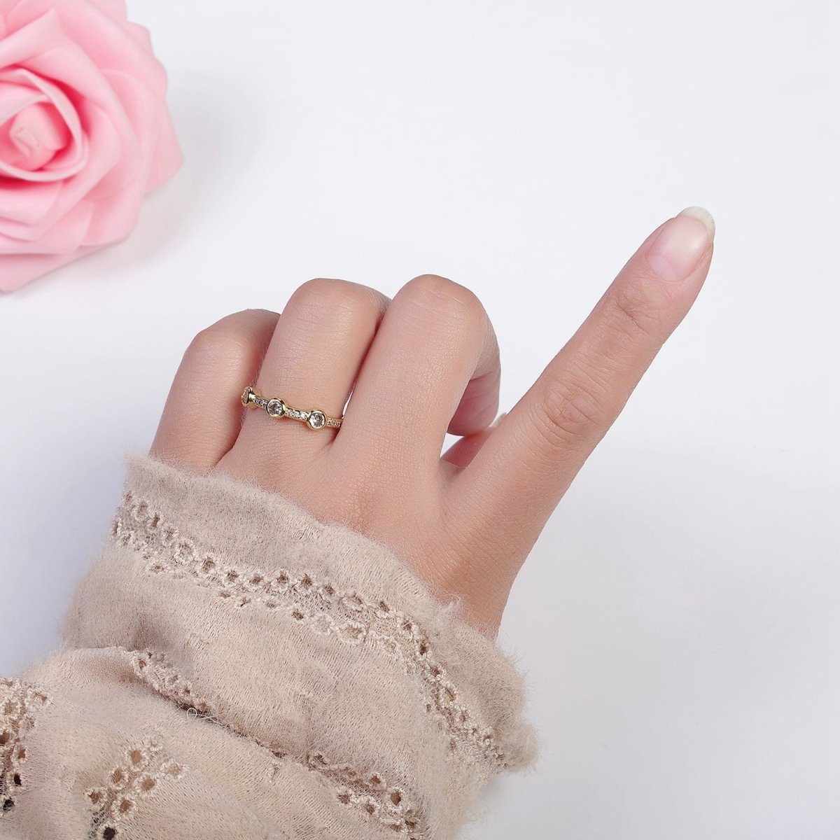 Dainty pink green clear stone ring stackable ring cubic cz gold ring O-2110 O-2111 O-2112 - DLUXCA