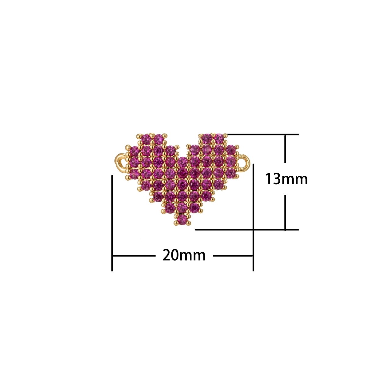 Dainty Pink Micro Pave Heart Charm, Cubic Heart Shape Charm Gold Love Charm Connector 13mm x 20mm for bracelet Connector F-309 - DLUXCA