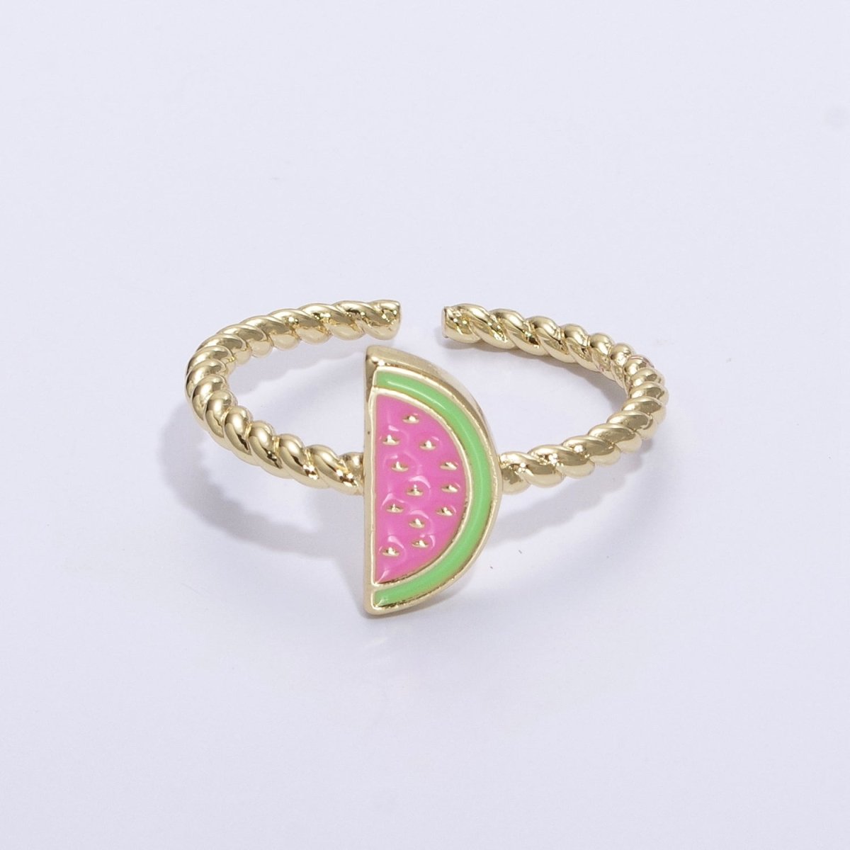 Dainty Pink Red Watermelon Ring Thin Gold Filled Adjustable Ring Fruit Jewelry U-094 U-095 - DLUXCA