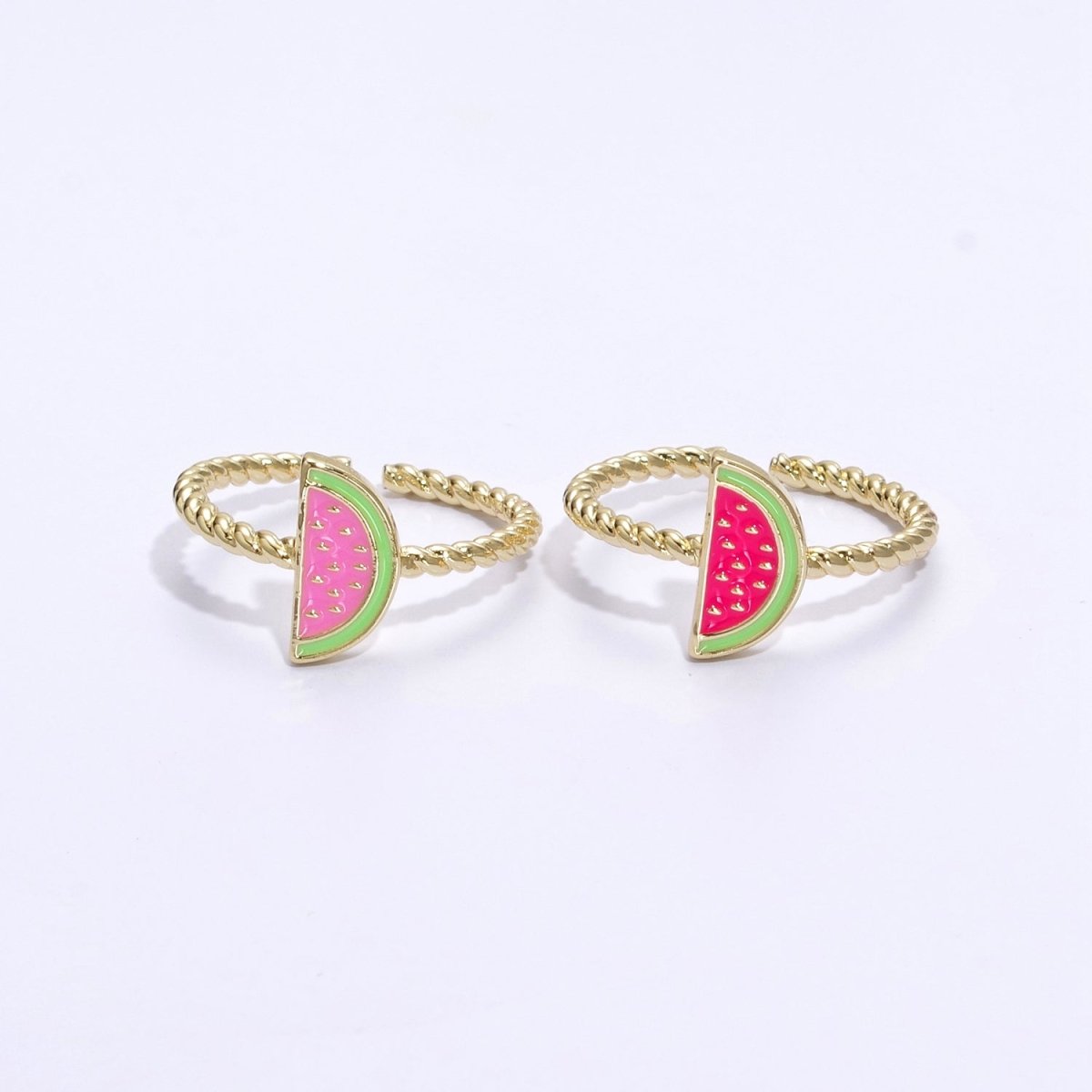 Dainty Pink Red Watermelon Ring Thin Gold Filled Adjustable Ring Fruit Jewelry U-094 U-095 - DLUXCA
