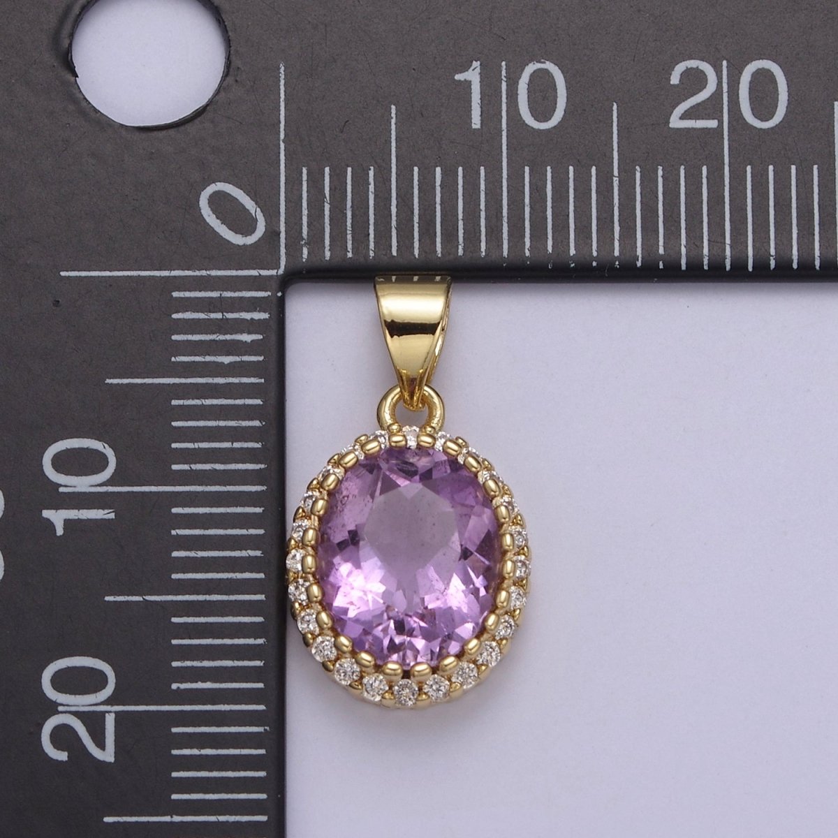 Dainty Purple Amethyst Oval Charm with Clear Cubic Zircon Pendant for Minimalist Jewelry Gemstone H-727 - DLUXCA