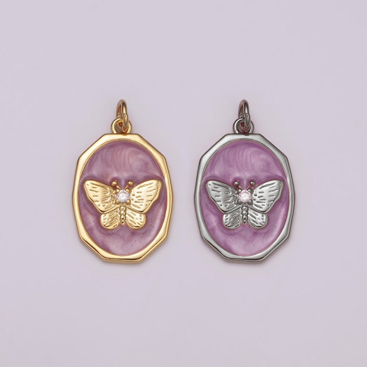Dainty Purple Butterfly Gold Charm for Necklace Earring Bracelet Component Enamel Charm C-374 M-936 - DLUXCA