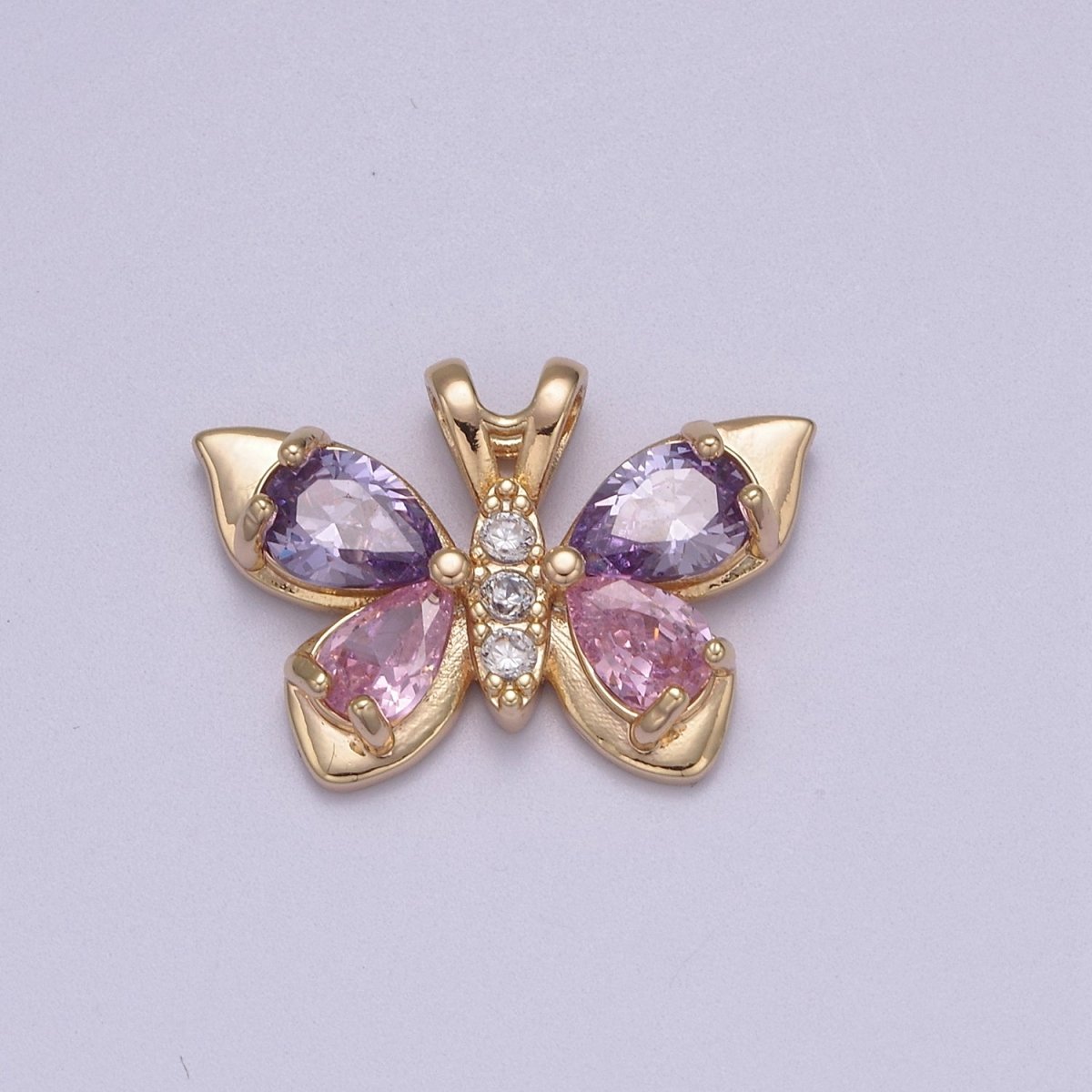 Dainty Purple Pink Cz Butterfly Charm for Necklace Supply N-582 - DLUXCA