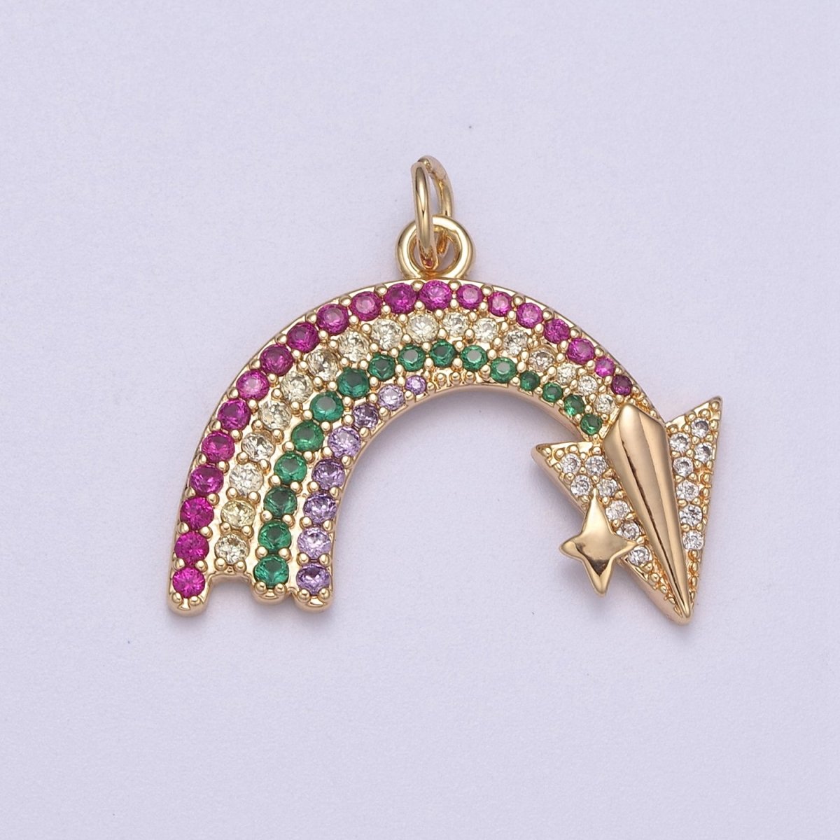 Dainty Rainbow Charm 16k Gold Filled CZ Colorful Pendant N-280 - DLUXCA