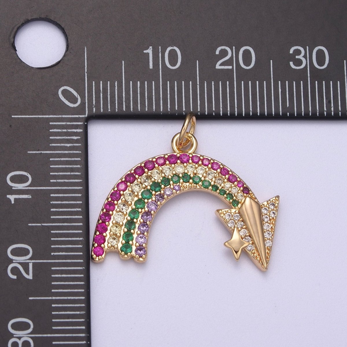 Dainty Rainbow Charm 16k Gold Filled CZ Colorful Pendant N-280 - DLUXCA