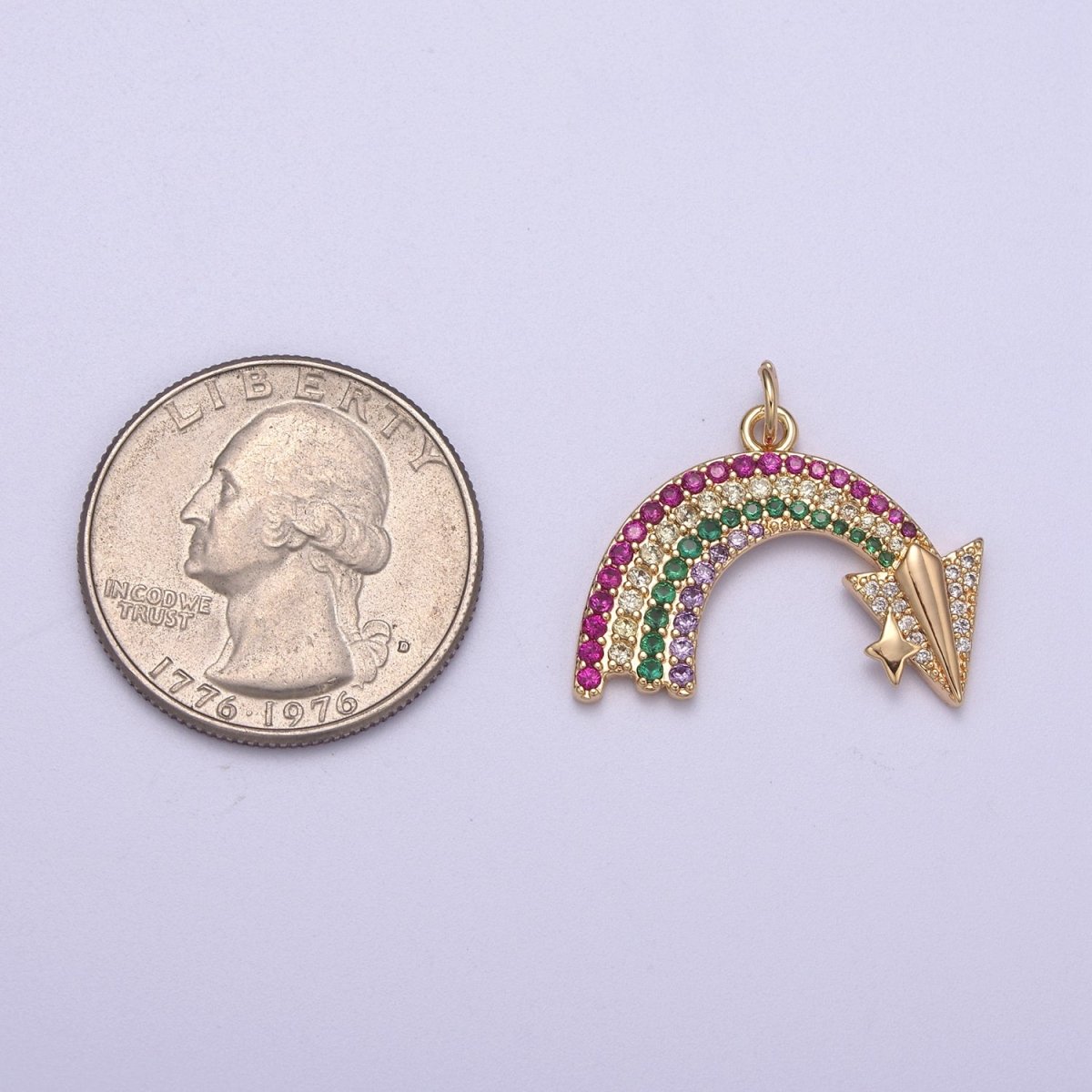 Dainty Rainbow Charm 16k Gold Filled CZ Colorful Pendant N-280 - DLUXCA