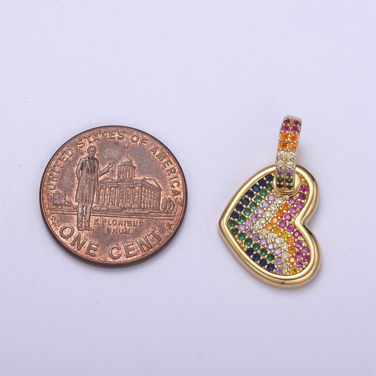Dainty Rainbow Multi Color CZ Heart Pendant for Dangle Necklace Charm N-541 - DLUXCA