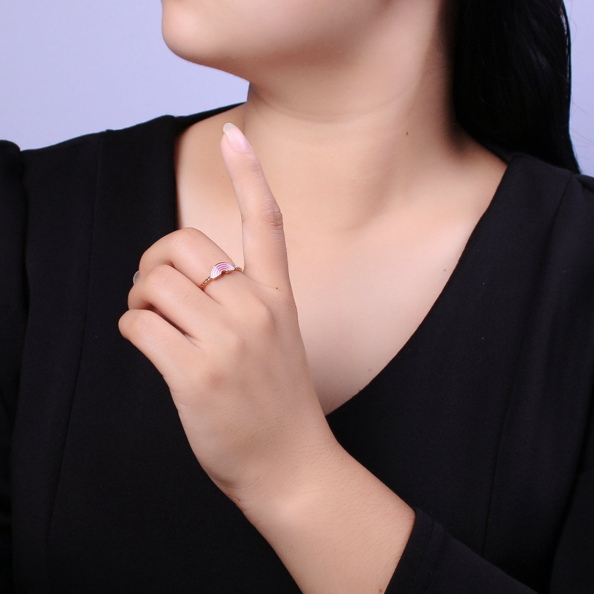 Dainty Rainbow Ring, Pink Enamel Ring Twisted Open Adjustable Ring Christmas New beginning gift U-113 U-114 - DLUXCA