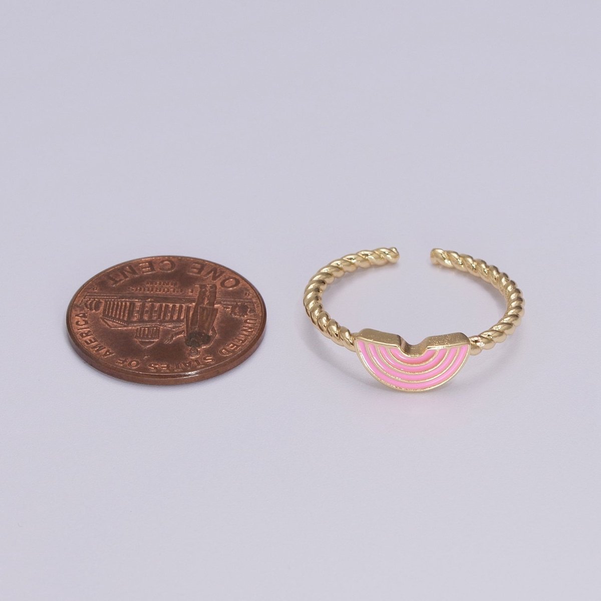 Dainty Rainbow Ring, Pink Enamel Ring Twisted Open Adjustable Ring Christmas New beginning gift U-113 U-114 - DLUXCA