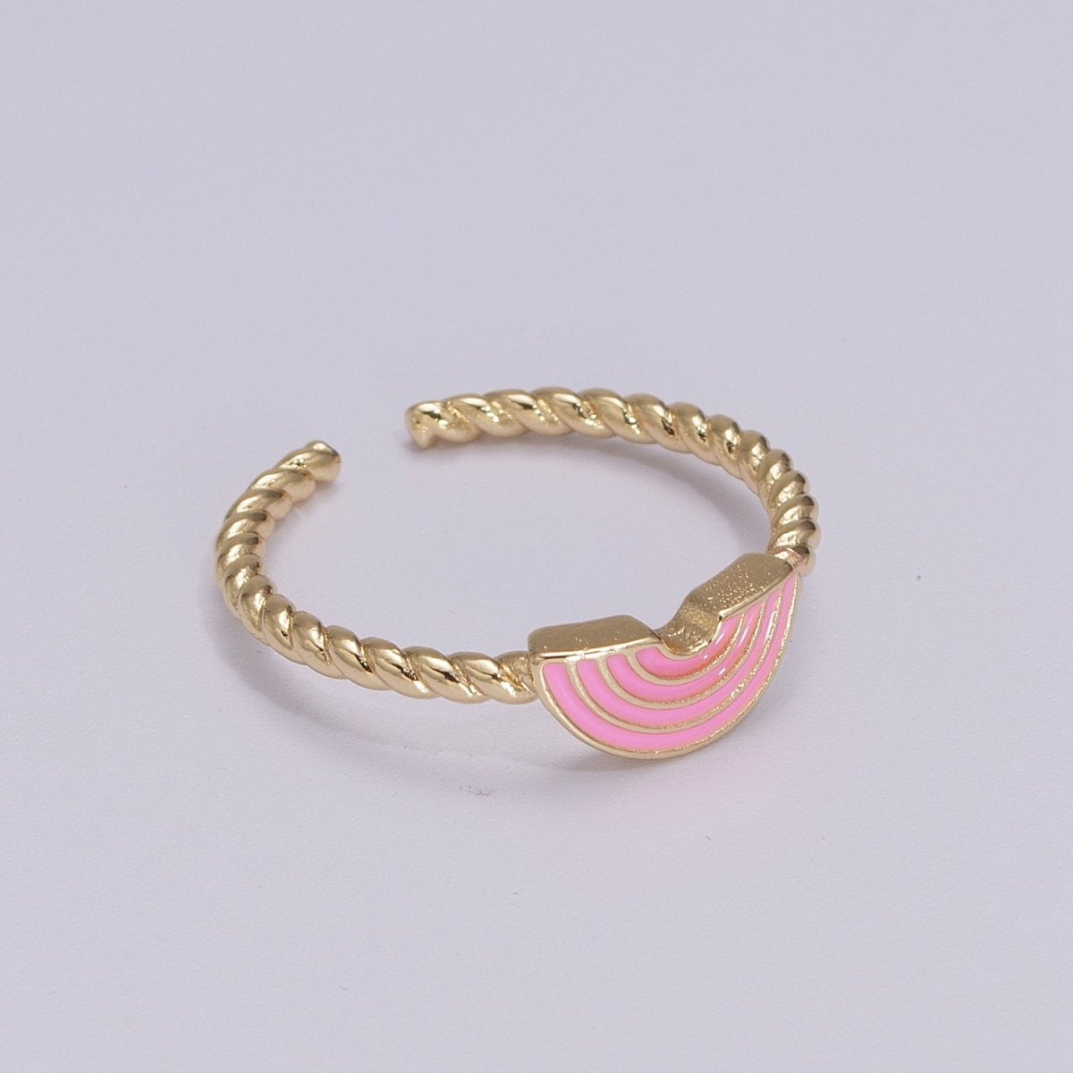 Dainty Rainbow Ring, Pink Enamel Ring Twisted Open Adjustable Ring Christmas New beginning gift U-113 U-114 - DLUXCA