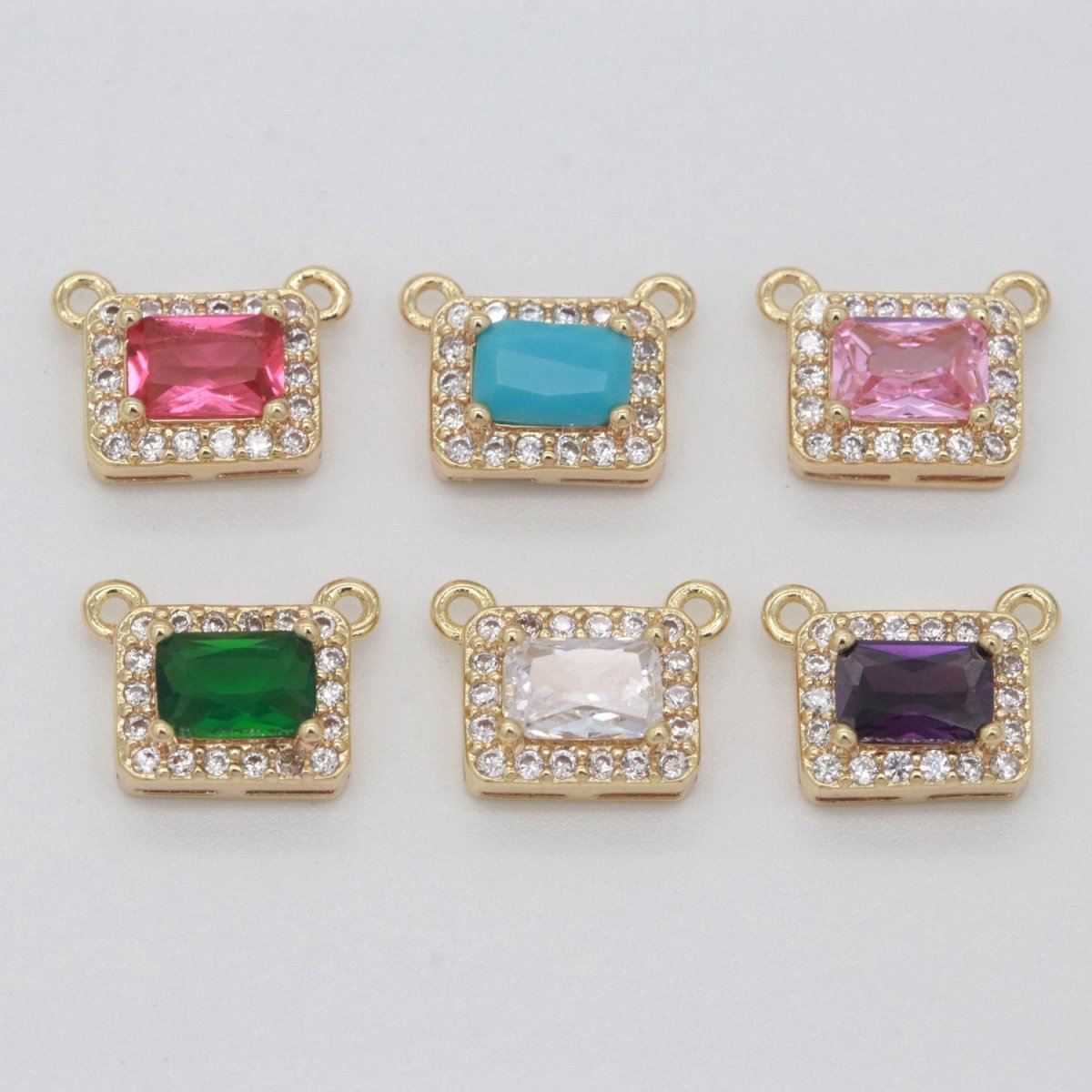 Dainty Rectangle Charm Connector Cubic Geometric Cz Colorful Link Connector for Necklace Bracelet Supply N-049 - N-054 - DLUXCA