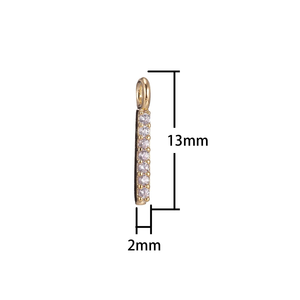 Dainty Rectangular Bar Charm, Micro Pave CZ Charm, 18K Gold Filled Pendant Tiny Minimalist Chic Necklace Charm for Jewelry Making | C-385 - DLUXCA
