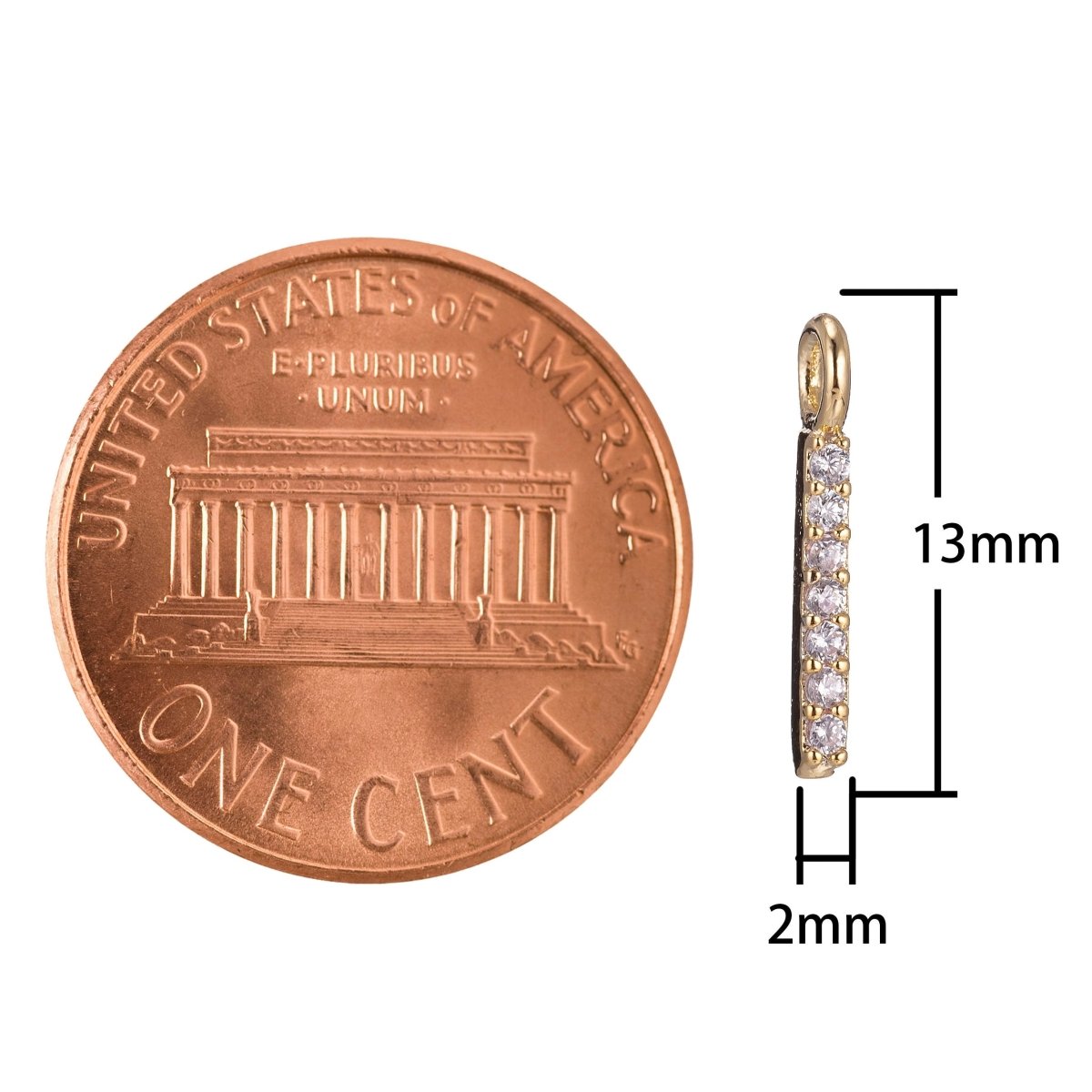 Dainty Rectangular Bar Charm, Micro Pave CZ Charm, 18K Gold Filled Pendant Tiny Minimalist Chic Necklace Charm for Jewelry Making | C-385 - DLUXCA