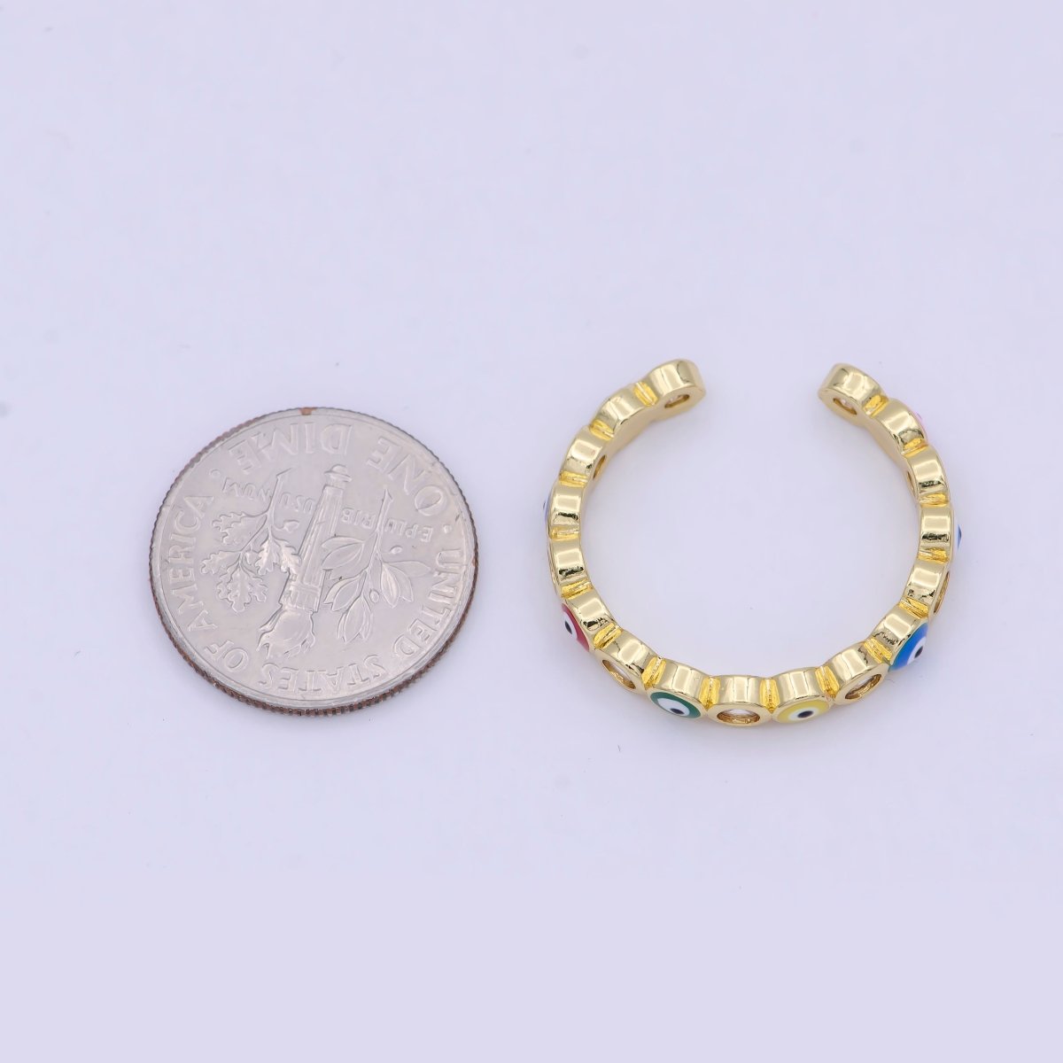 Dainty Red / Blue Gold Filled Evil Eye Ring Open Adjustable Ring S-390 S-391 - DLUXCA