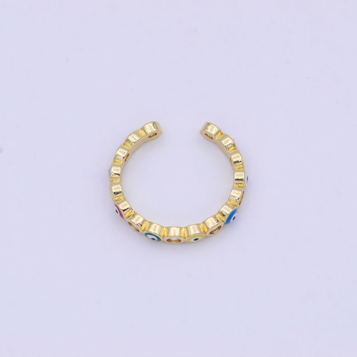 Dainty Red / Blue Gold Filled Evil Eye Ring Open Adjustable Ring S-390 S-391 - DLUXCA