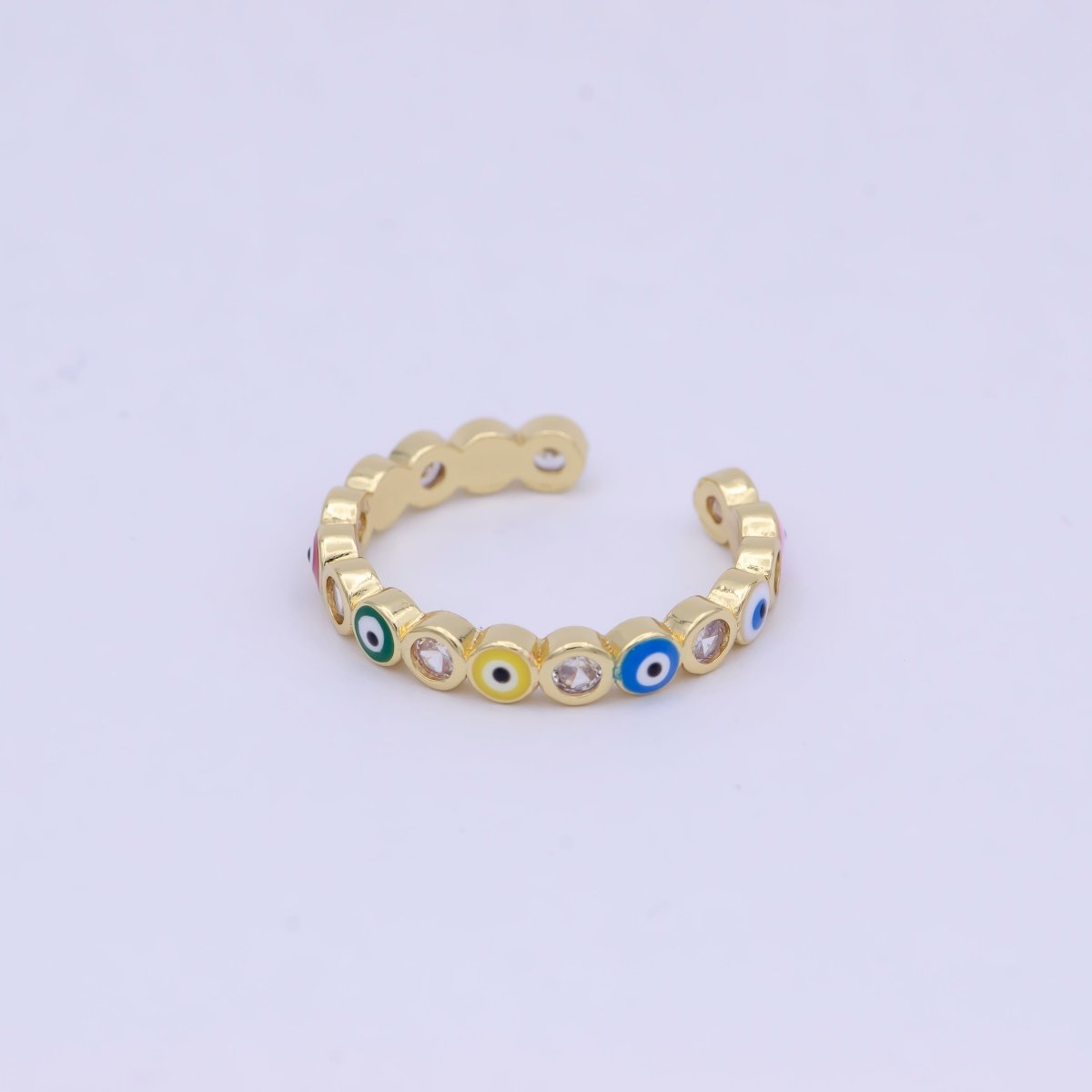 Dainty Red / Blue Gold Filled Evil Eye Ring Open Adjustable Ring S-390 S-391 - DLUXCA
